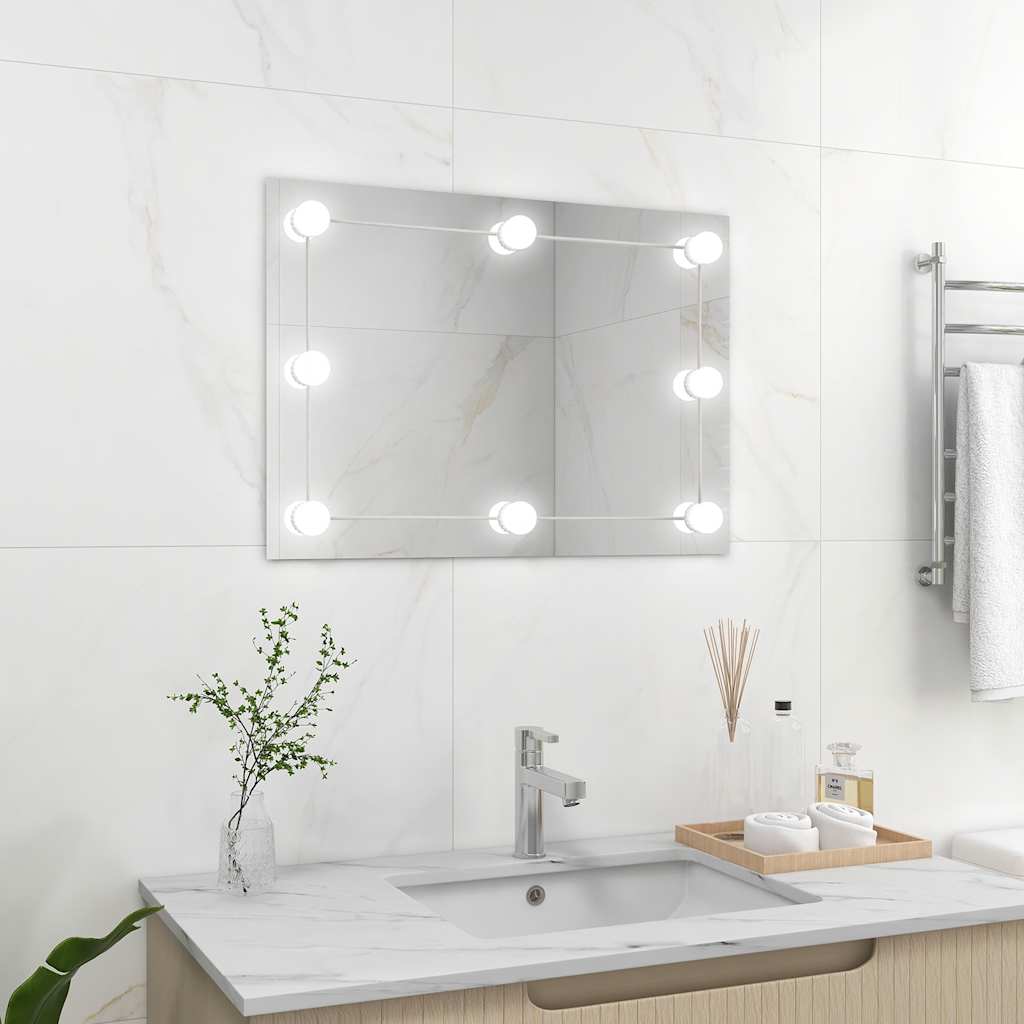 Wall Frameless Mirror With Led Lights Rectangular Glass